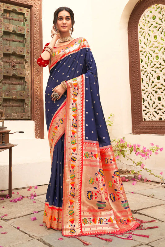 Navy Blue Paithani Saree - EZBER