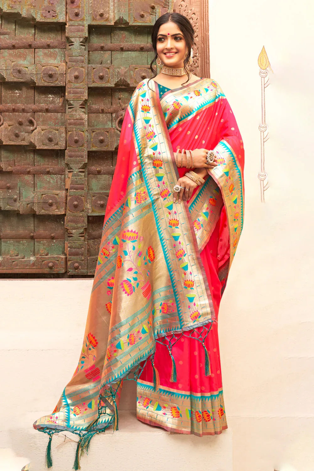 Tomato Red Paithani Saree - EZBER