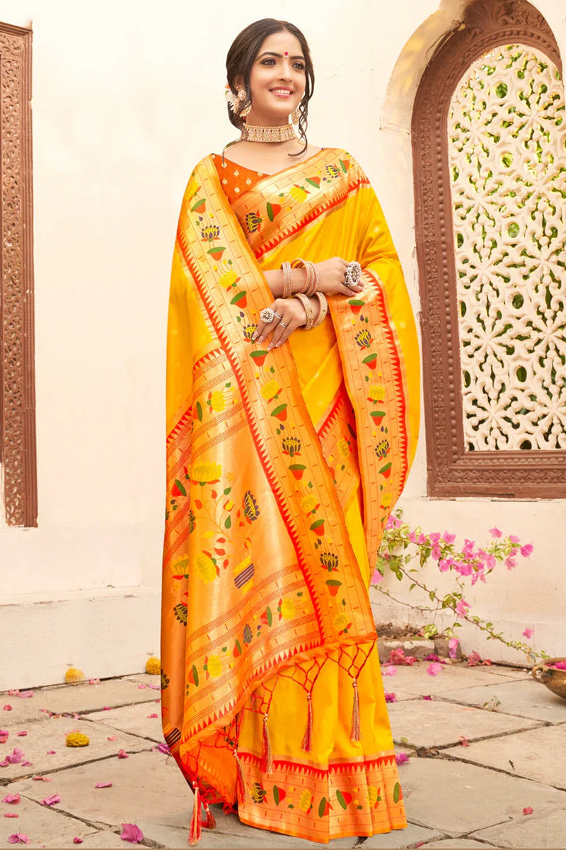 Turmeric Yellow Paithani Saree - EZBER