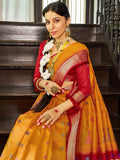 Mustard Raw Silk Festive Wear Saree With Blouse Piece - EZBER