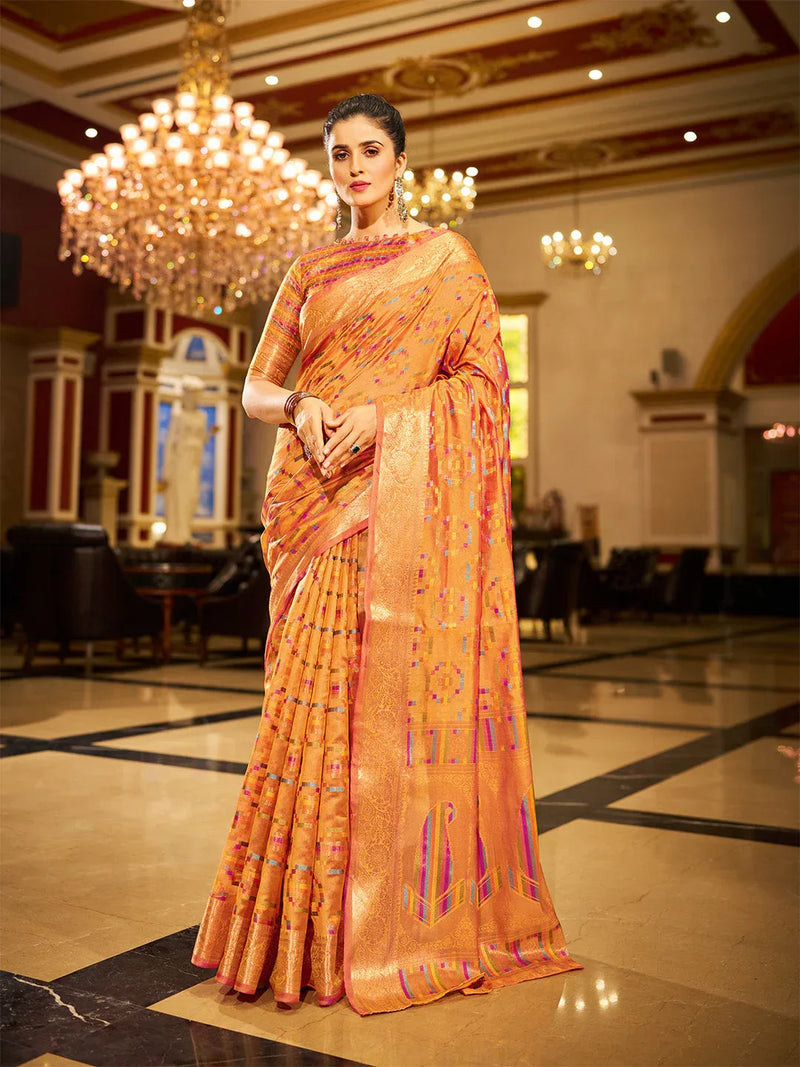 Yellow Organza Festive Wear Saree With Blouse Piece - EZBER