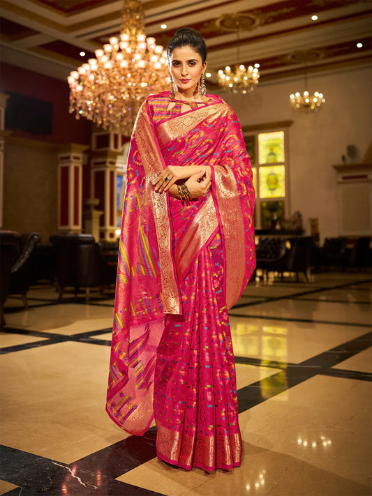 Pink Organza Festive Wear Saree With Blouse Piece - EZBER