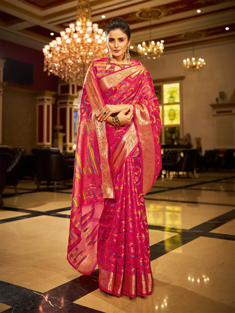 Pink Organza Festive Wear Saree With Blouse Piece - EZBER