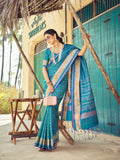 Blue Soft Silk Festive Wear Saree With Blouse Piece - EZBER