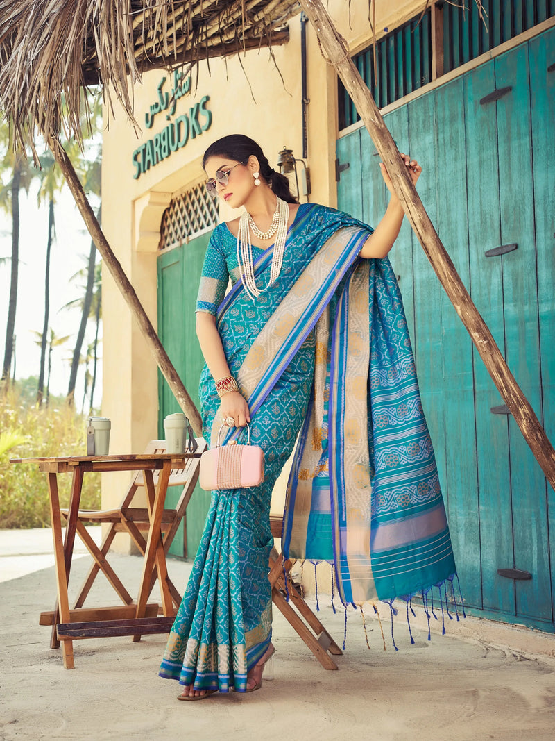 Blue Soft Silk Festive Wear Saree With Blouse Piece - EZBER