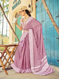 Lavender Linen Festive Wear Saree With Blouse Piece - EZBER