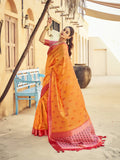 Orange Raw Silk Festive Wear Saree With Blouse Piece - EZBER