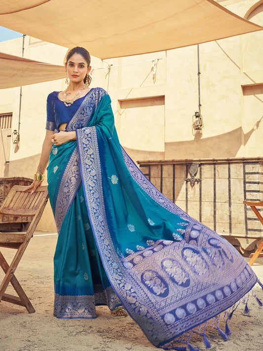 Green Soft Silk Festive Wear Saree With Blouse Piece - EZBER