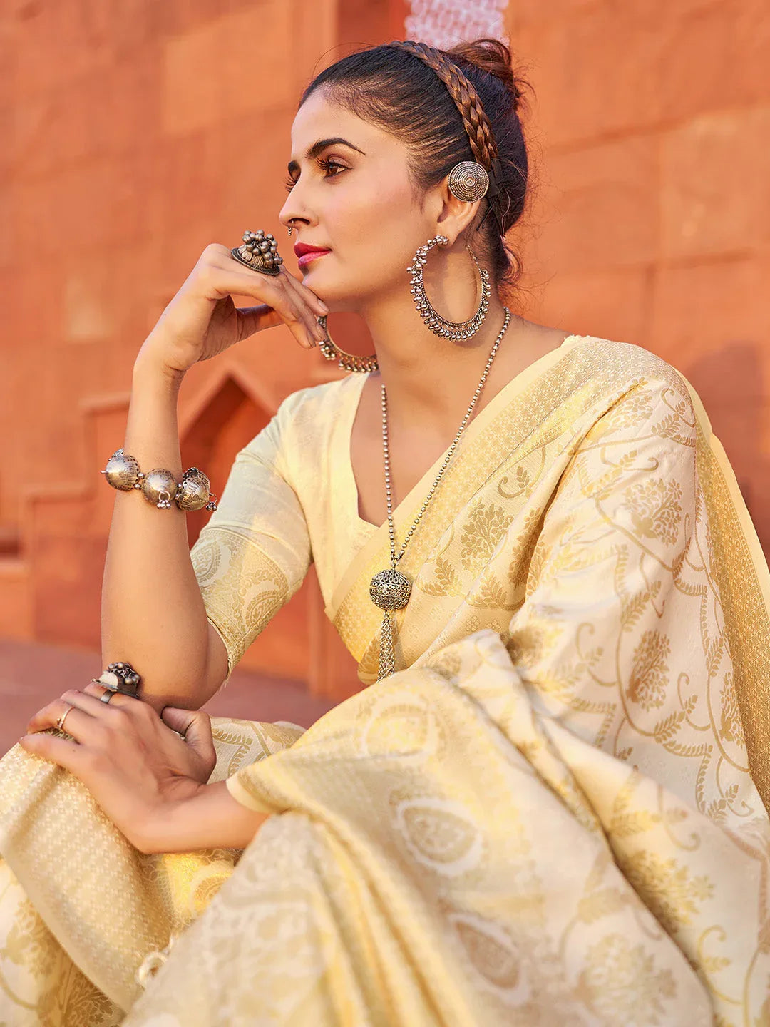 White Soft Silk Festive Wear Saree With Blouse Piece - EZBER