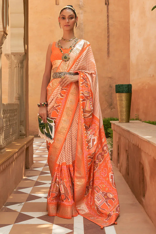 Tangerine Orange Patola Saree - EZBER