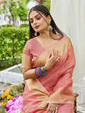 Peach Tissue Mosqus Saree With Blouse Piece - EZBER