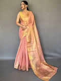 Pink Silk Festive Wear Saree With Blouse Piece - EZBER