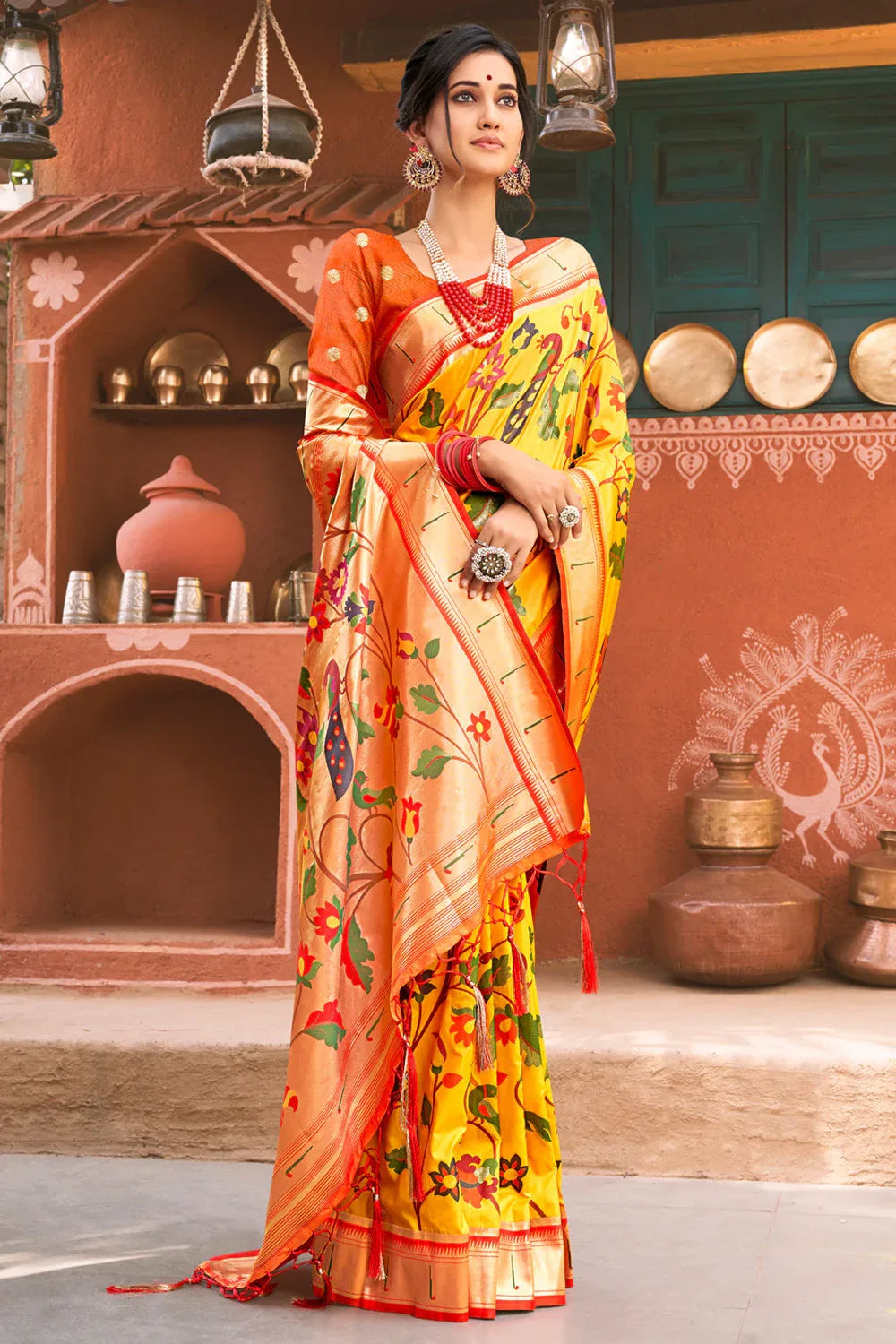 Canary Yellow Paithani Saree - EZBER