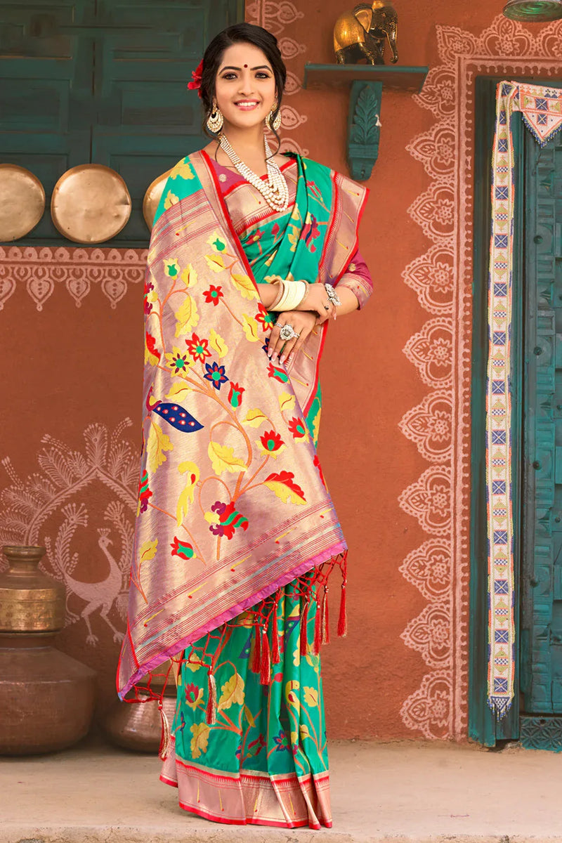 Ocean Green Paithani Saree - EZBER