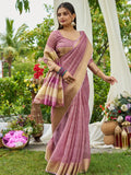 Purple Tissue Mosqus Saree With Blouse Piece - EZBER