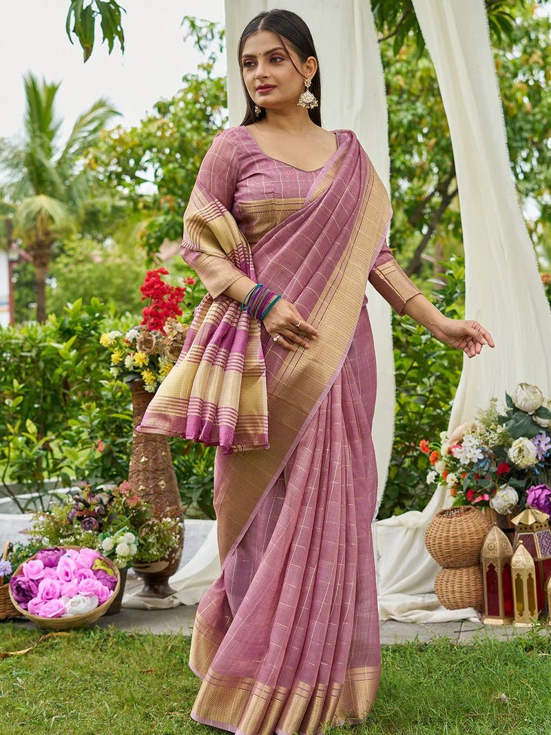 Purple Tissue Mosqus Saree With Blouse Piece - EZBER