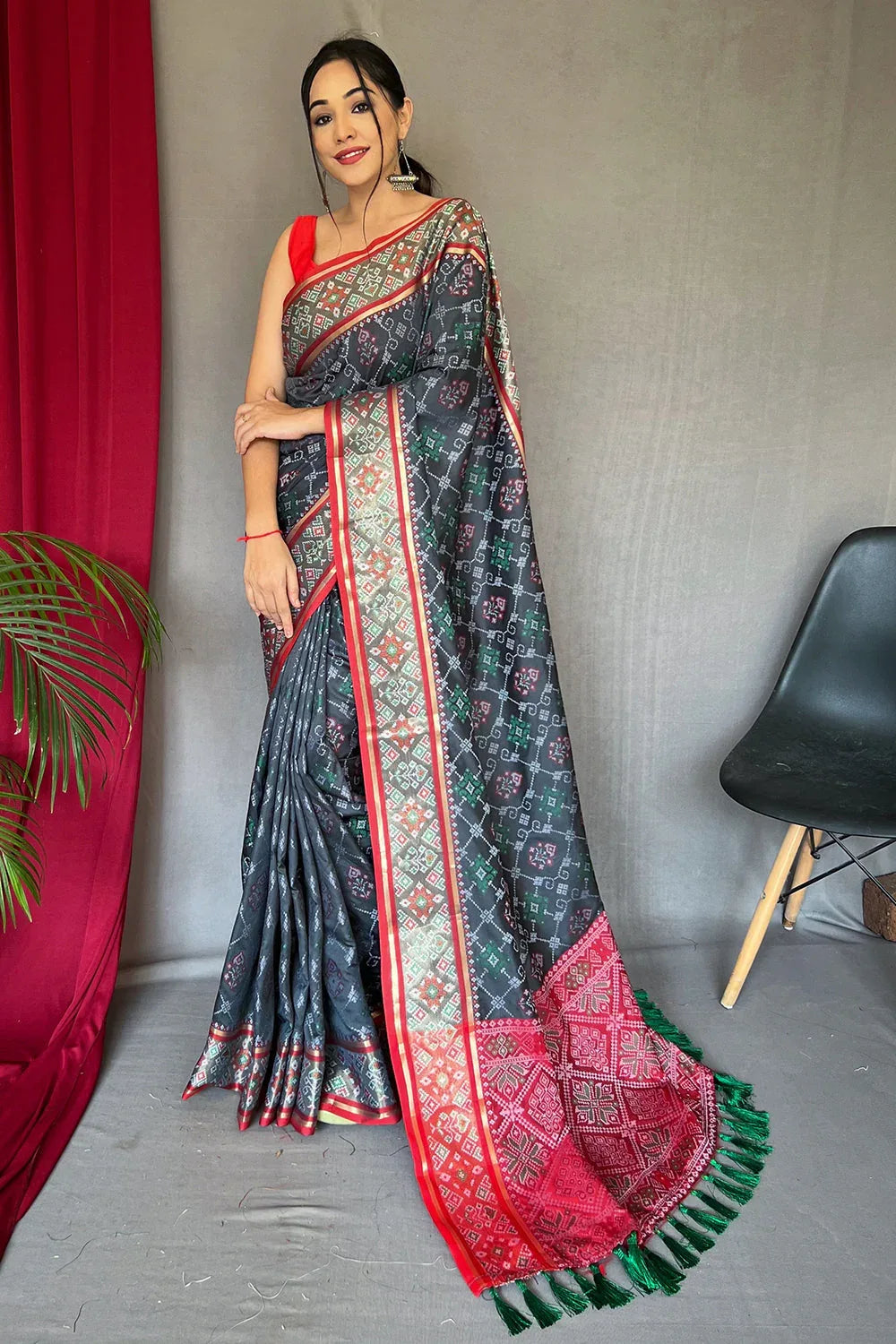 Slate Green Patola Saree - EZBER