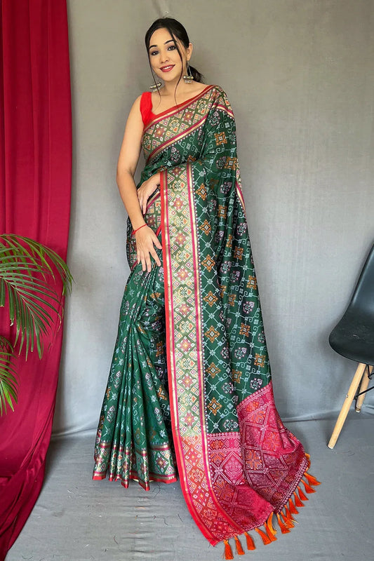 Emerald Green Patola Saree - EZBER