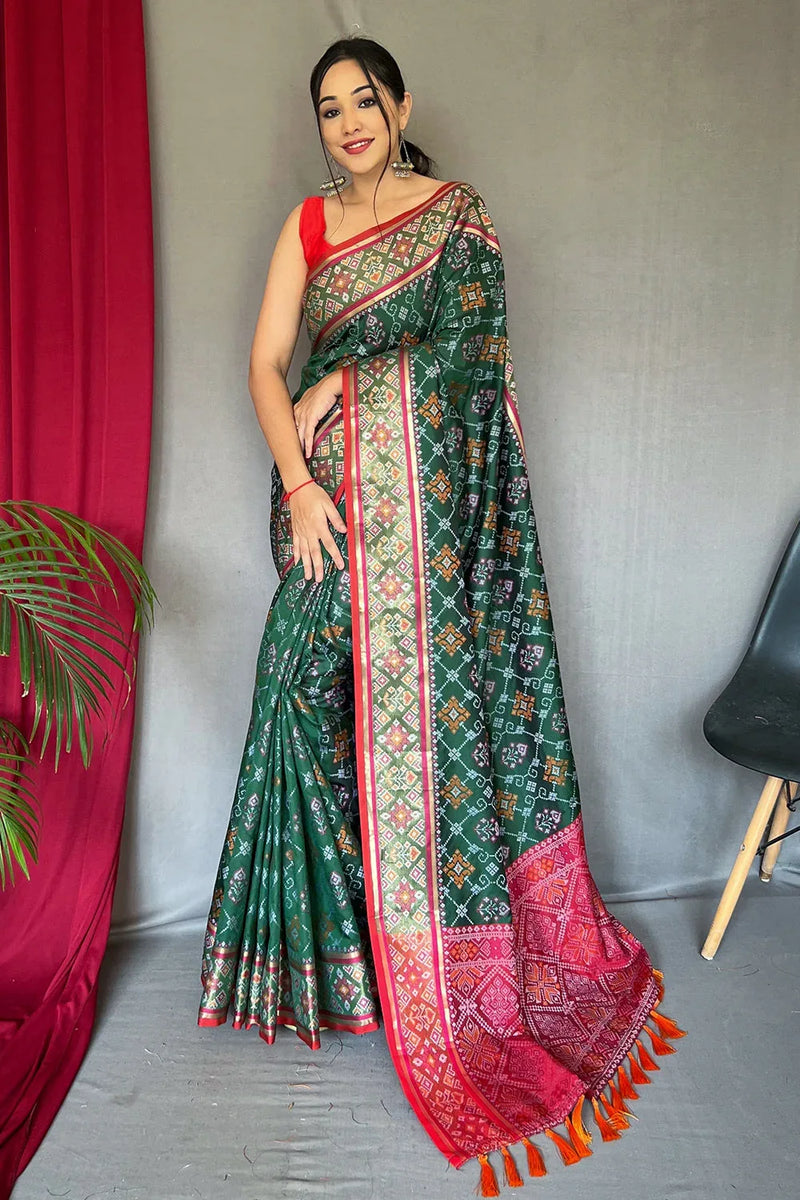 Emerald Green Patola Saree - EZBER