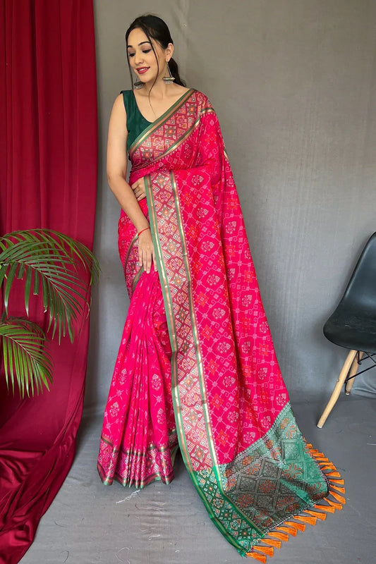 Hot Pink Patola Saree - EZBER