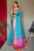 Cyaan Blue Patola Saree - EZBER