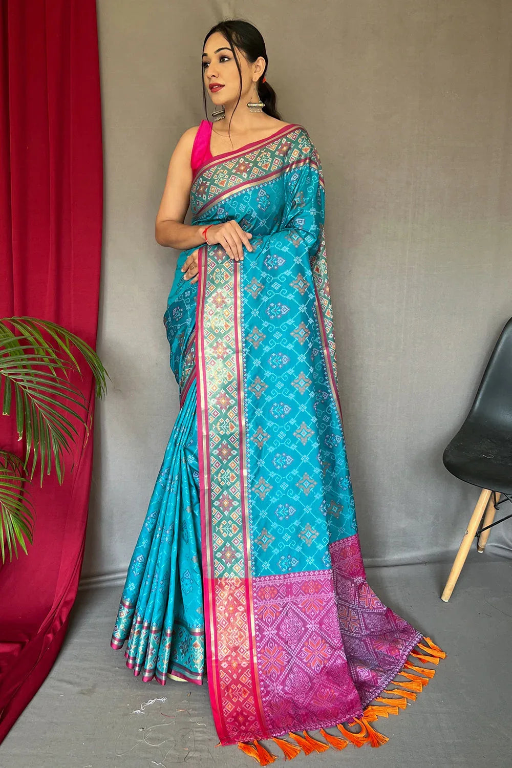Cyaan Blue Patola Saree - EZBER