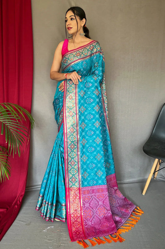 Cyaan Blue Patola Saree - EZBER