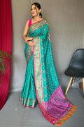 Seafoam Blue Patola Saree - EZBER