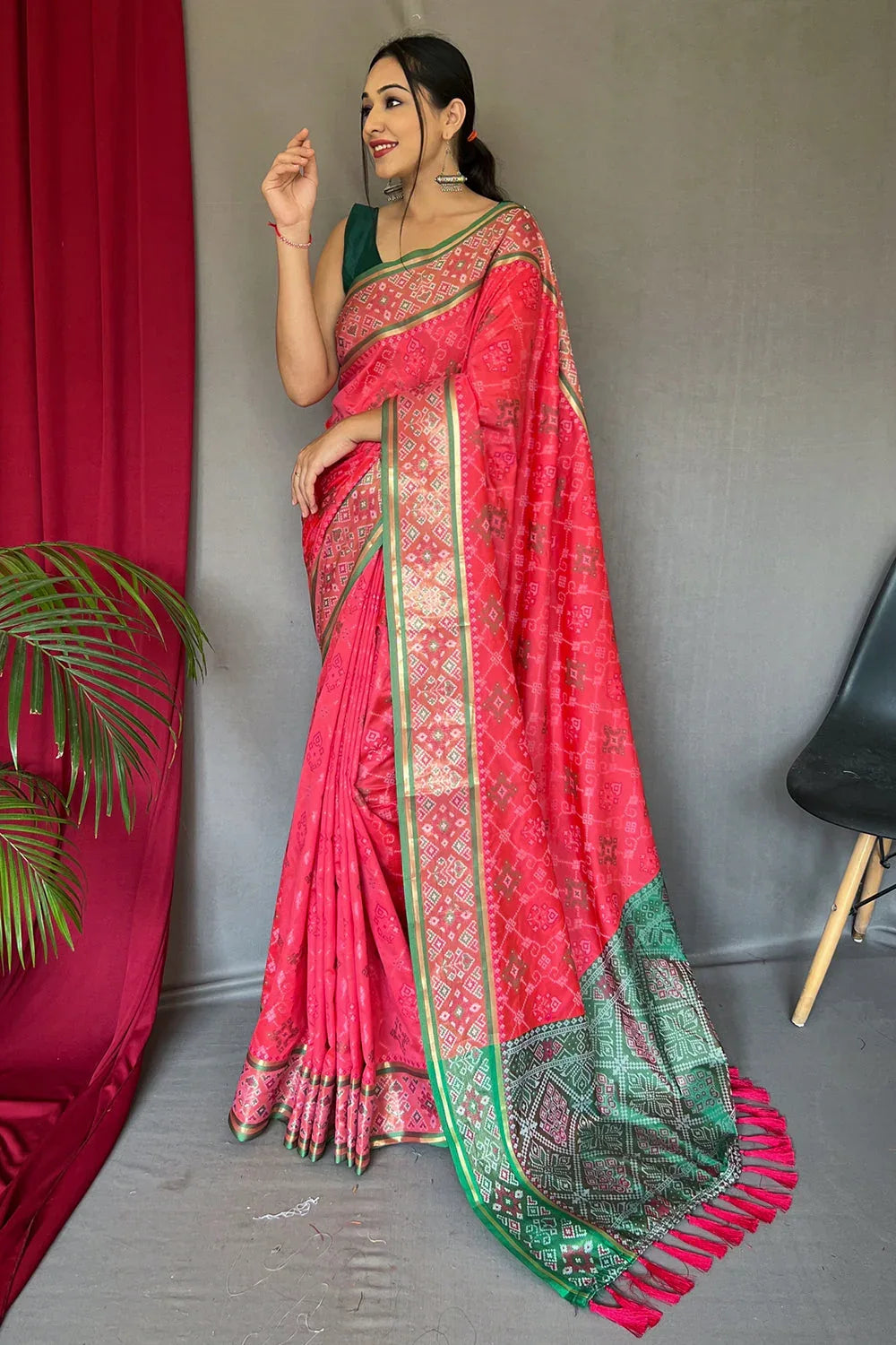 Punch Pink Patola Saree - EZBER