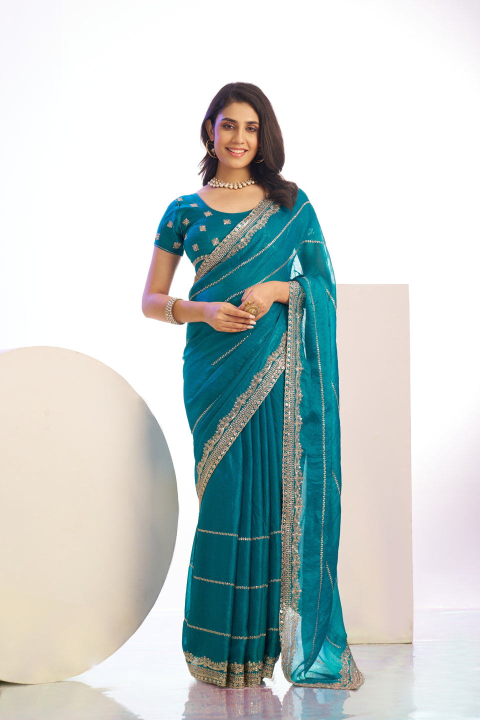 Chiffon Embroidered Work With Embroidered Blouse Piece