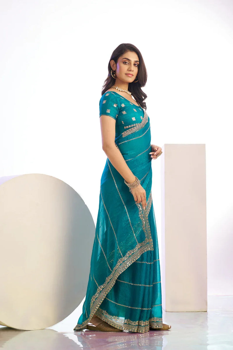 Chiffon Embroidered Work With Embroidered Blouse Piece - EZBER