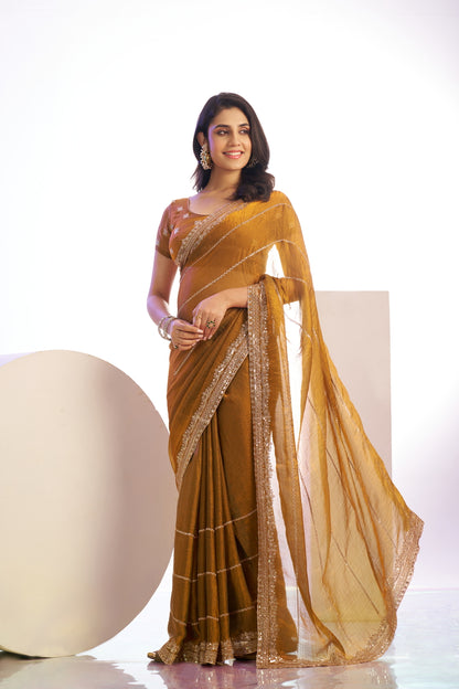 Chiffon Embroidered Work With Embroidered Blouse Piece