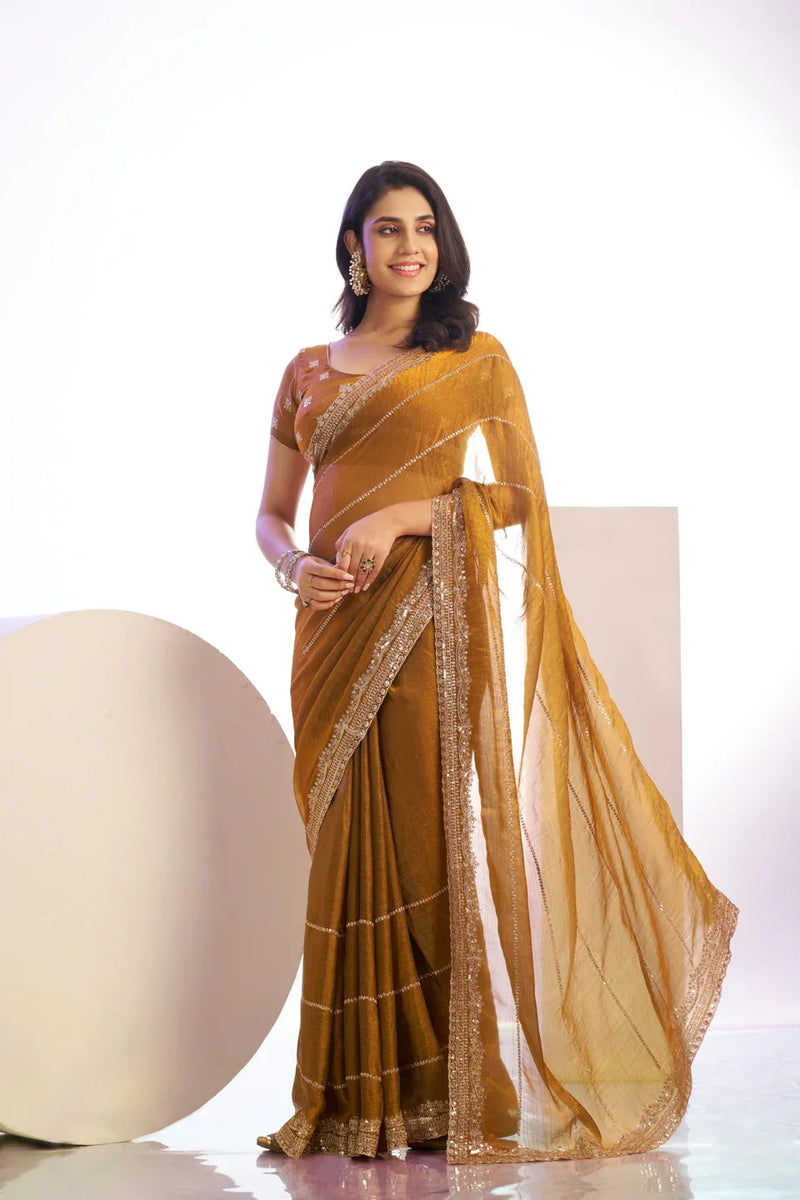 Chiffon Embroidered Work With Embroidered Blouse Piece - EZBER