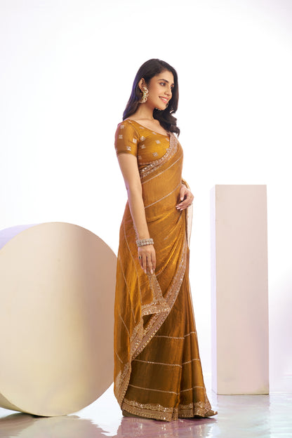 Chiffon Embroidered Work With Embroidered Blouse Piece