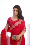 Chiffon Embroidered Work With Embroidered Blouse Piece - EZBER