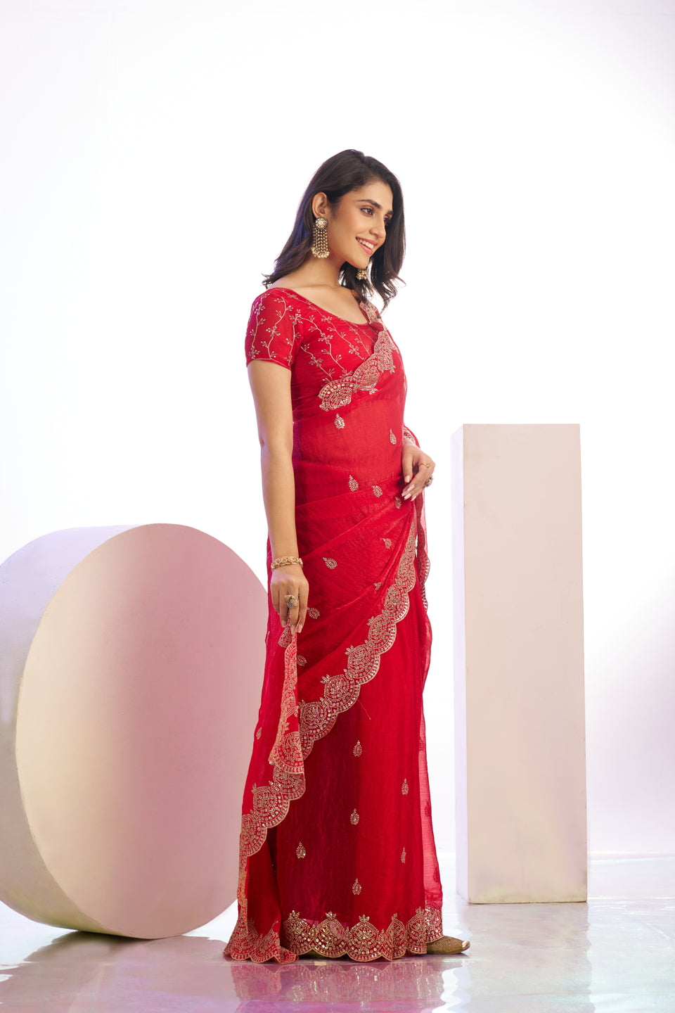 Chiffon Embroidered Work With Embroidered Blouse Piece