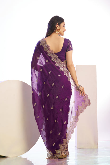 Chiffon Embroidered Work With Embroidered Blouse Piece