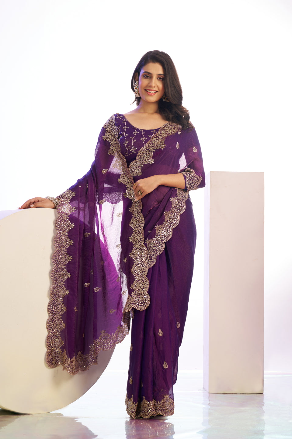 Chiffon Embroidered Work With Embroidered Blouse Piece