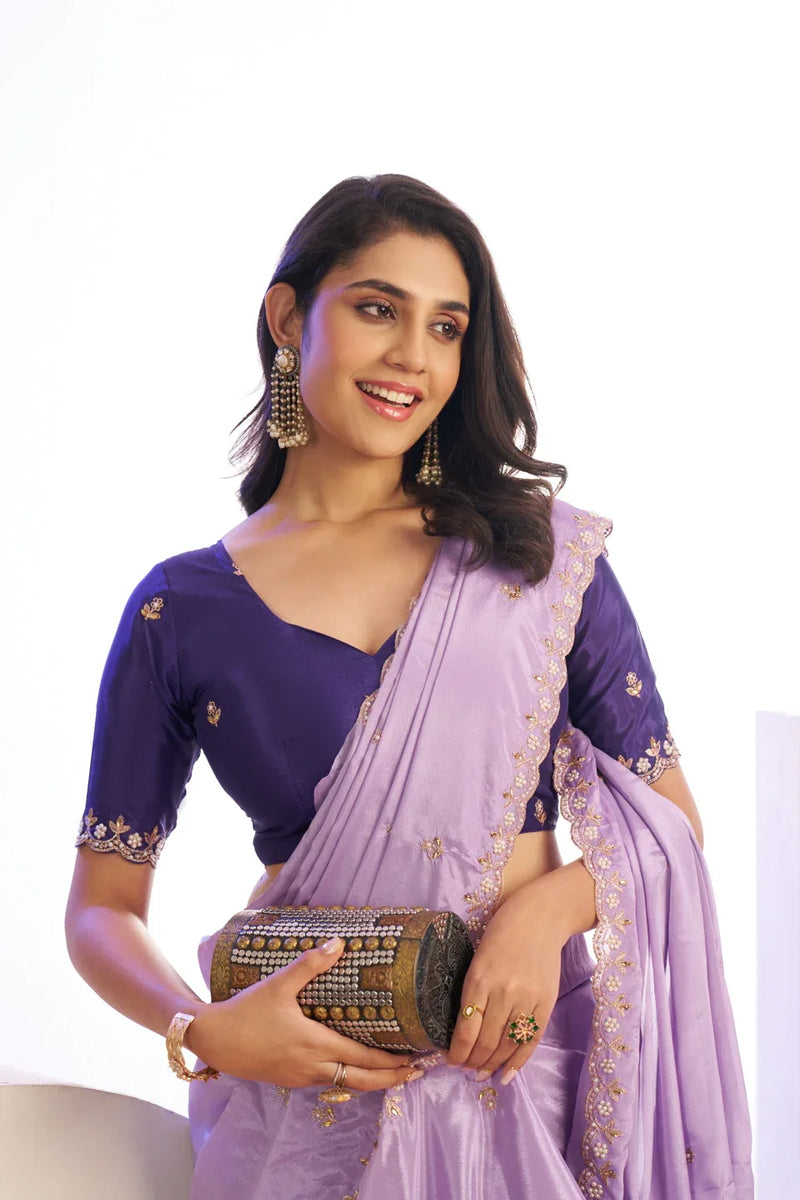 Crepe Embroidered Moti Work With Embroidered Blouse Piece - EZBER