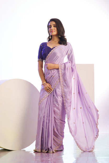 Crepe Embroidered Moti Work With Embroidered Blouse Piece