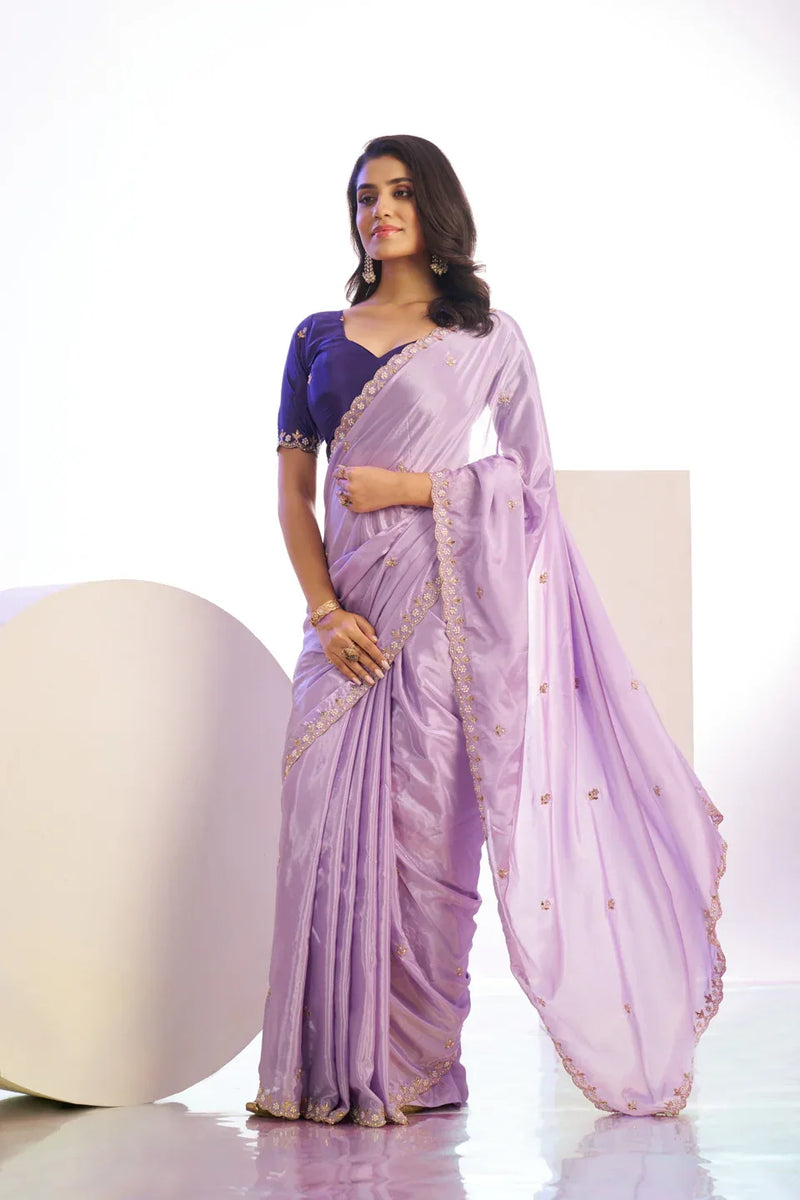 Crepe Embroidered Moti Work With Embroidered Blouse Piece - EZBER