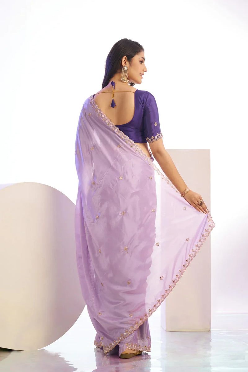 Crepe Embroidered Moti Work With Embroidered Blouse Piece - EZBER