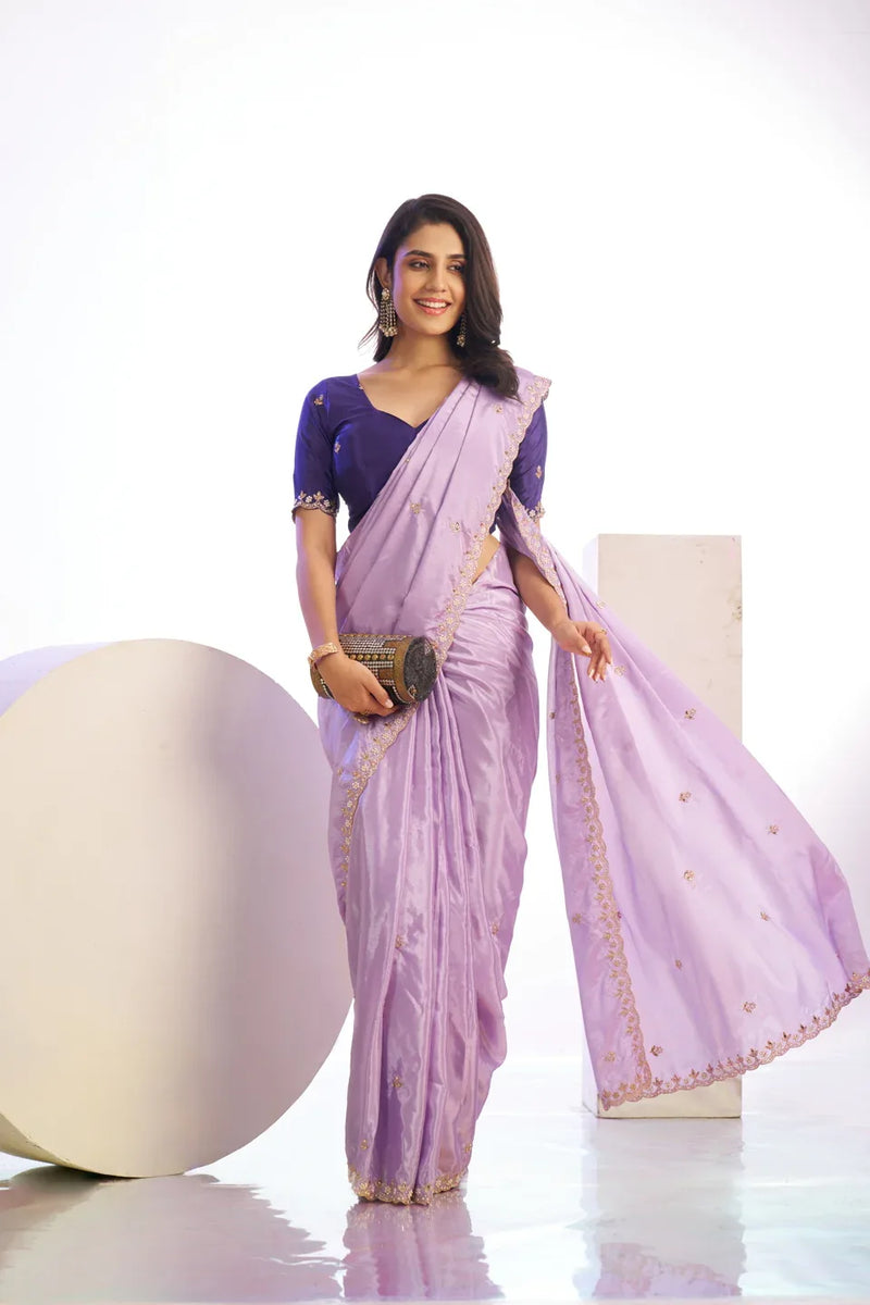 Crepe Embroidered Moti Work With Embroidered Blouse Piece - EZBER