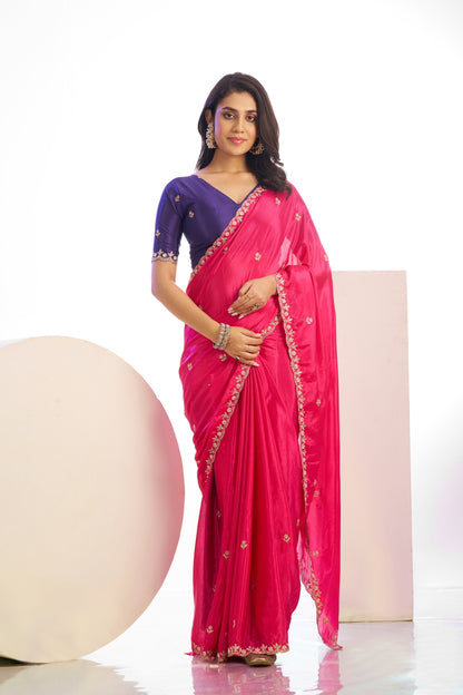 Crepe Embroidered Moti Work With Embroidered Blouse Piece