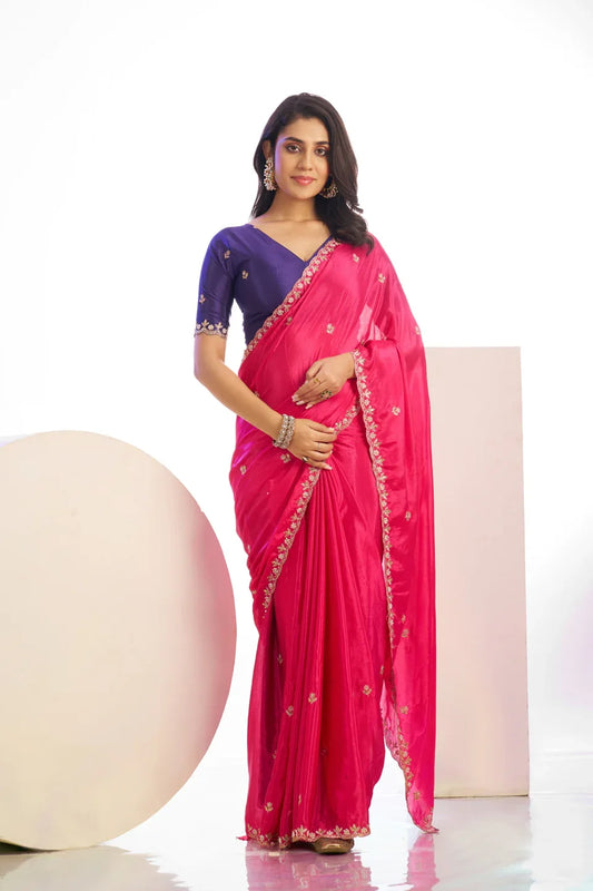 Crepe Embroidered Moti Work With Embroidered Blouse Piece - EZBER