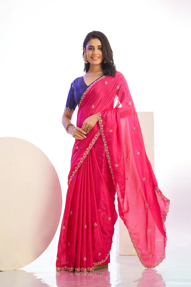 Crepe Embroidered Moti Work With Embroidered Blouse Piece - EZBER