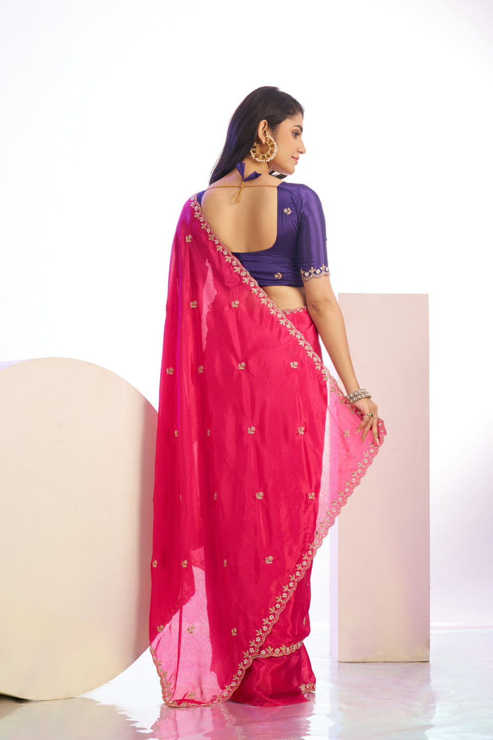 Crepe Embroidered Moti Work With Embroidered Blouse Piece