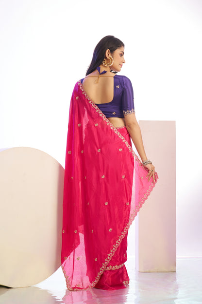 Crepe Embroidered Moti Work With Embroidered Blouse Piece