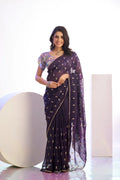 Crunchi Embroidered Work Saree With Printed Blouse Piece - EZBER