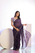 Crunchi Embroidered Work Saree With Printed Blouse Piece - EZBER